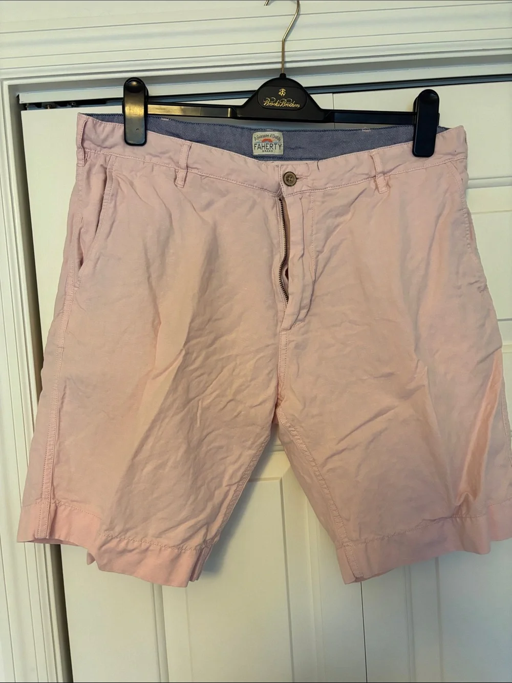 Faherty Soft Pink Flat-Front Cotton Shorts